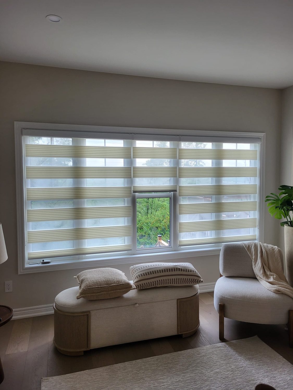Zebra blinds in a condo living room