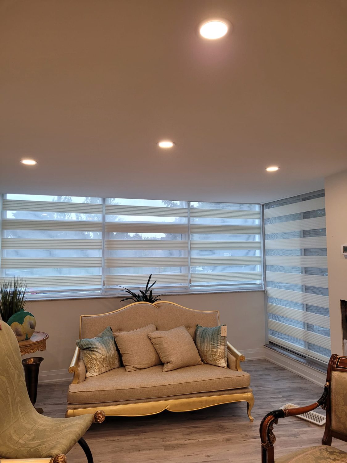 Zebra blinds in a sunroom